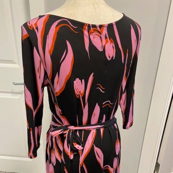Moci by Purple Rain Black, Pink & Red Pattern Midi Dress & 3/4 Sleeve - M - Picture 8 of 9